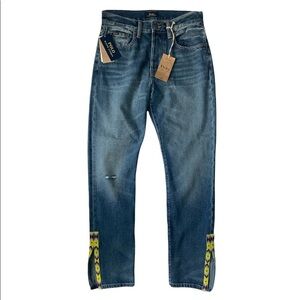Polo Ralph Lauren Womens Jeans‎ Straight Leg Distressed Beaded Trim Denim